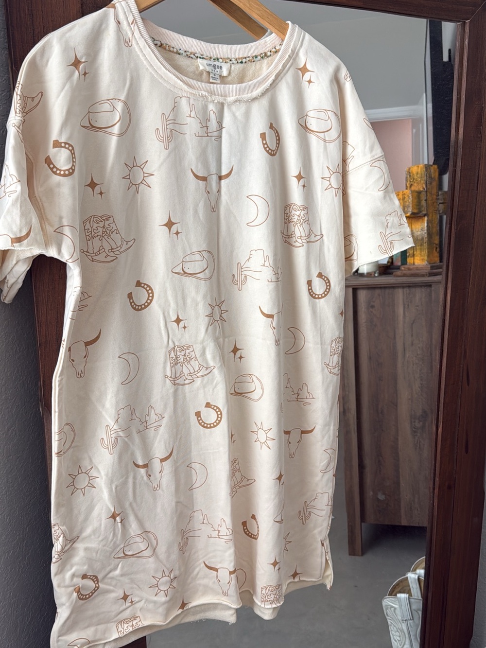 Umgee Cream Dress with Tan Western Motif